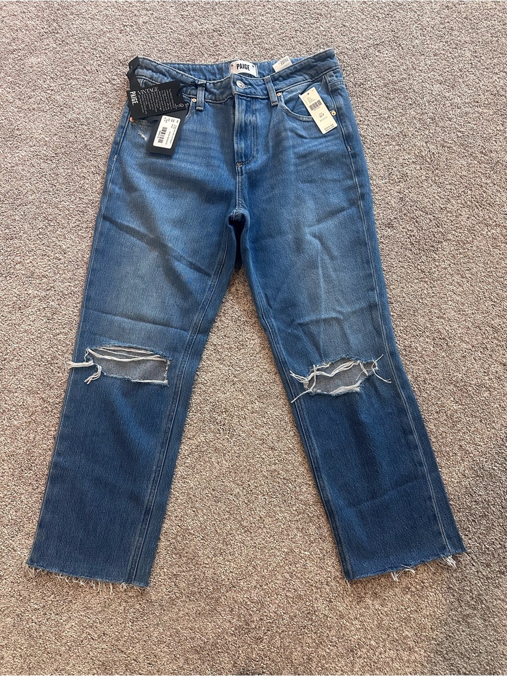 PAIGE Straight Leg Distressed Jeans - Denim Blue